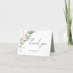 Elegant Pink Gold Glitter Roses Eucalyptus Wedding Thank You Card