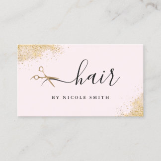 Elegant pink gold glitter scissors hair business card