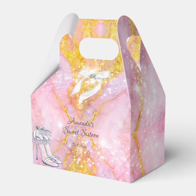 Elegant Pink Gold Glitter Sparkle  Favour Box (Front Side)