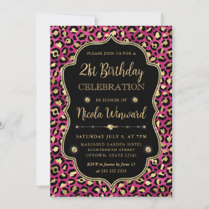 Elegant Pink Gold Leopard Print Birthday Invitation