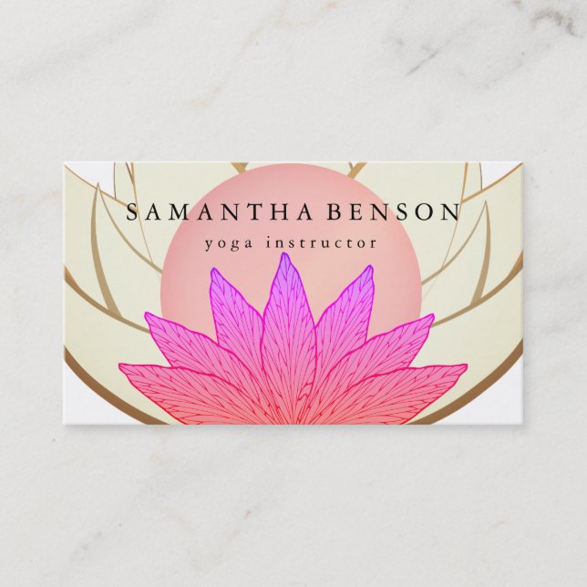 Elegant Pink & Gold Lotus Flower Logo Yoga Business Card (Front)