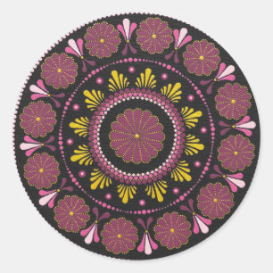 Elegant Pink Gold Mandala, Boho Zen Dot Art Flower Classic Round Sticker