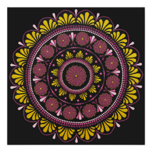 Elegant Pink Gold Mandala, Boho Zen Dot Art Flower Poster