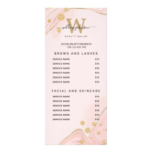 Elegant Pink Gold Marble Agate Services Price List Rack Card
