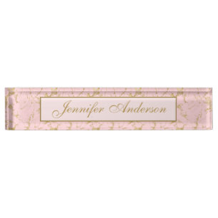 Elegant Pink & Gold Marble Design Nameplate