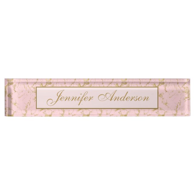 Elegant Pink & Gold Marble Design Nameplate (Front)