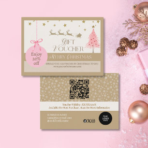 Elegant Pink Gold Merry Christmas Business Discount Card