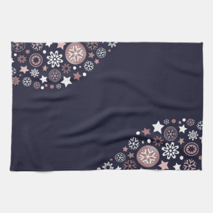 Elegant pink gold metallic snowflakes tea towel