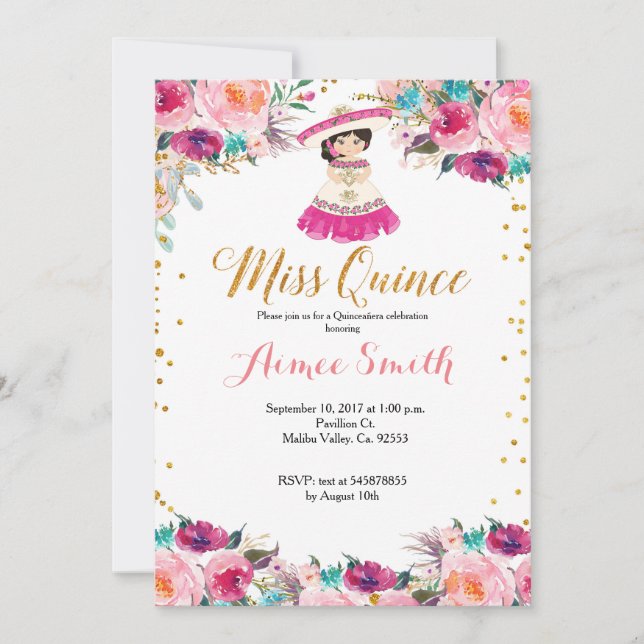 Elegant Pink Gold Mis Quince invitation (Front)