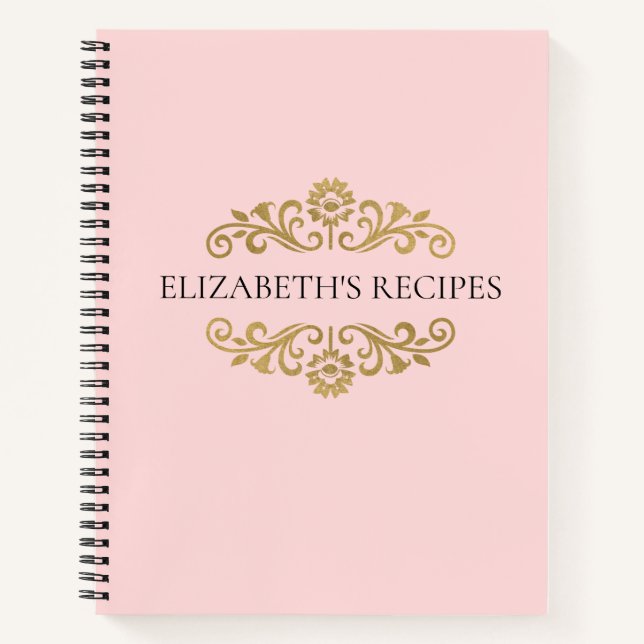 Elegant Pink Gold Monogram Recipe Cookbook Notebook (Front)
