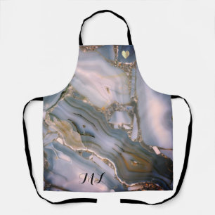 Elegant Pink Gold Monogrammed Apron with Heart