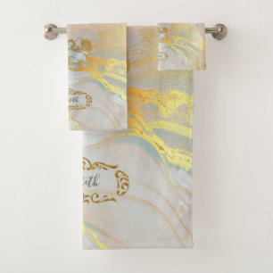 Elegant Pink Gold Monogrammed Bath Towel Set