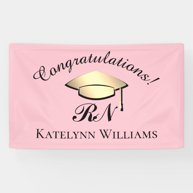 Elegant Pink Gold Nurse Graduation Party Banner (Horizontal)