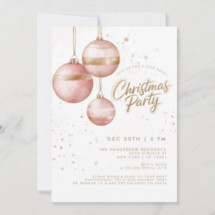 Elegant Pink Gold Ornaments Christmas Party Invitation
