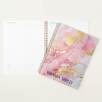 Elegant Pink & Gold Paint Purple Name Planner