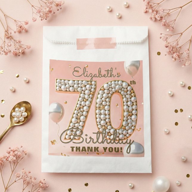 Elegant Pink Gold Pearl 70th Birthday Thank You Favour Bags (Creator Uploaded)