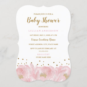 Elegant Pink Gold Peony Girl Baby Shower Invitation