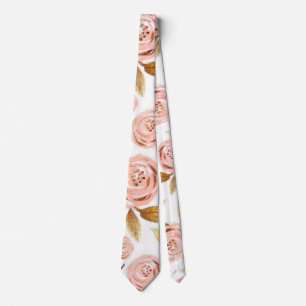 Elegant Pink Gold Peony Groom Wedding Tie
