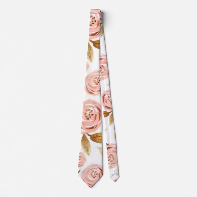 Elegant Pink Gold Peony Groom Wedding Tie (Front)