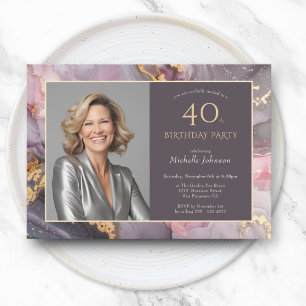 Elegant Pink Gold Photo 40th Birthday Invitation