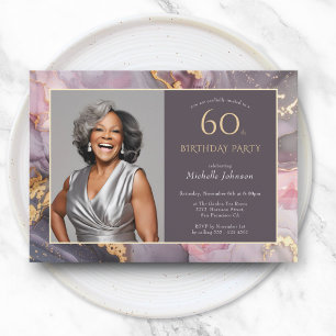Elegant Pink Gold Photo 60th Birthday Invitation