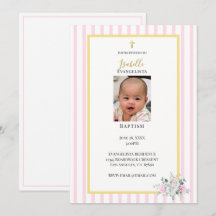 Elegant Pink Gold Photo Baptism Invitation