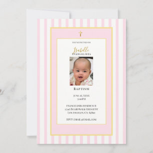 Elegant Pink Gold Photo Baptism Invitation