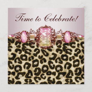 Elegant Pink Gold Pink Leopard Birthday Party Invitation