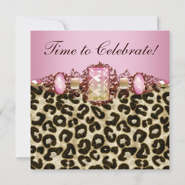 Elegant Pink Gold Pink Leopard Birthday Party Invitation (Front)