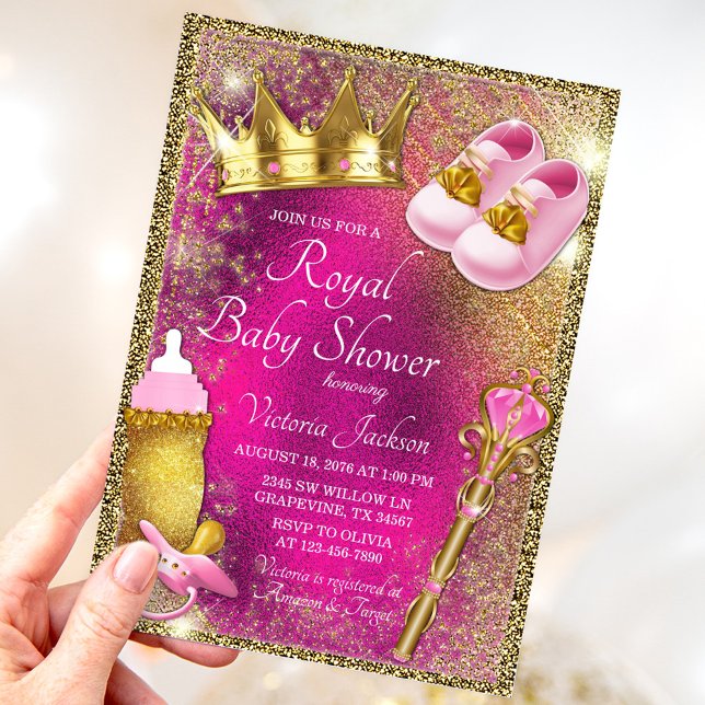 Elegant Pink Gold Princess Baby Shower Invitation (Creator Uploaded)