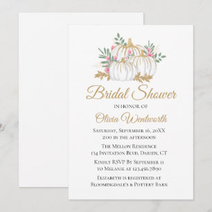 Elegant Pink Gold Pumpkins Fall Bridal Shower Invitation