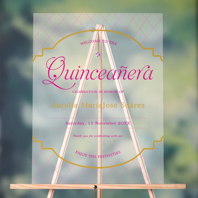 Elegant Pink Gold Quinceanera Frosted Welcome Acrylic Sign (Neutral)