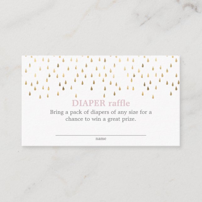 Elegant Pink & Gold Raindrops Baby Diaper Raffle Enclosure Card (Front)
