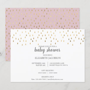 Elegant Pink & Gold Raindrops Baby Shower Invitation
