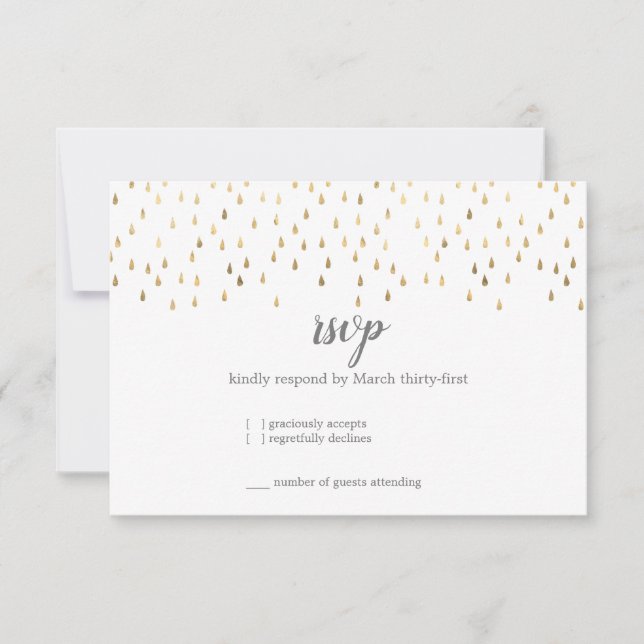 Elegant Pink & Gold Raindrops Bat Mitzvah RSVP Card (Front)