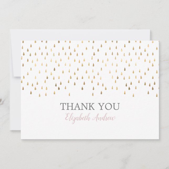 Elegant Pink & Gold Raindrops Bat Mitzvah Thank You Card (Front)