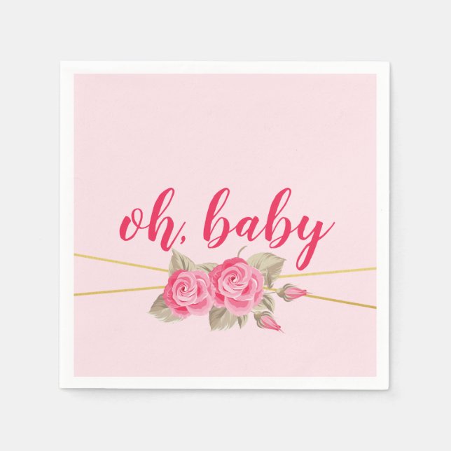 Elegant Pink & Gold Roses Baby Shower Napkin (Front)