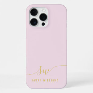 Elegant Pink Gold Script Initial Monogram iPhone 16 Pro Max Case