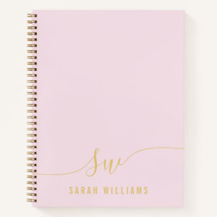 Elegant Pink Gold Script Initial Monogram Notebook
