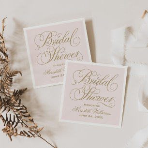 Elegant Pink Gold Script Wedding Bridal Shower Napkin