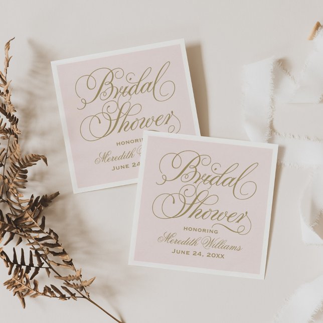 Elegant Pink Gold Script Wedding Bridal Shower Napkin (Creator Uploaded)