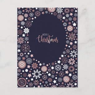 Elegant Pink Gold Snowflakes Winter Christmas Holiday Postcard