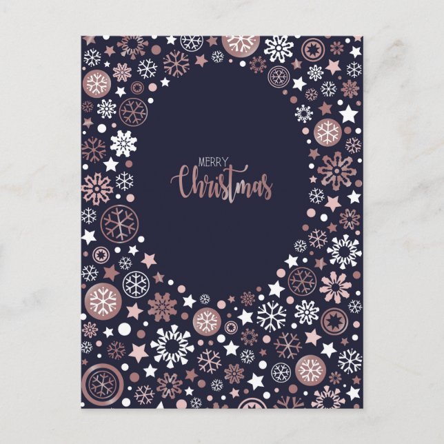 Elegant Pink Gold Snowflakes Winter Christmas Holiday Postcard (Front)