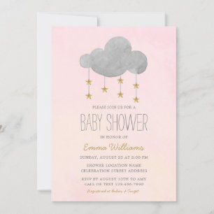 Elegant Pink Gold Stars Girl Baby Shower Invitation