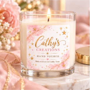 Elegant Pink Gold Stars Handmade Candle Square Sticker