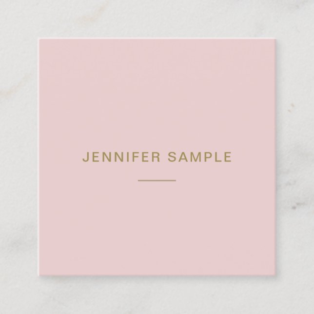 Elegant Pink Gold Text Modern Minimalist Template Square Business Card (Front)