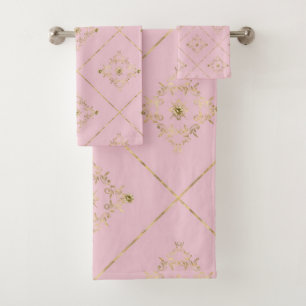 ELEGANT PINK GOLD VICTORIAN BATHROOM TOWEL SET