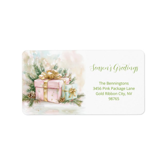 Elegant Pink Gold Vintage Christmas Address Labels (Front)