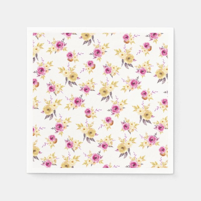 Elegant Pink Gold Watercolor Floral Baby Shower  Napkin (Front)