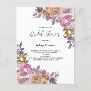 Elegant Pink Gold Watercolor Floral Bridal Shower Invitation Postcard